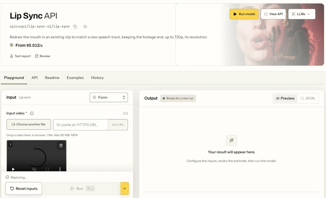 Lip Sync Playground con il campo Input video