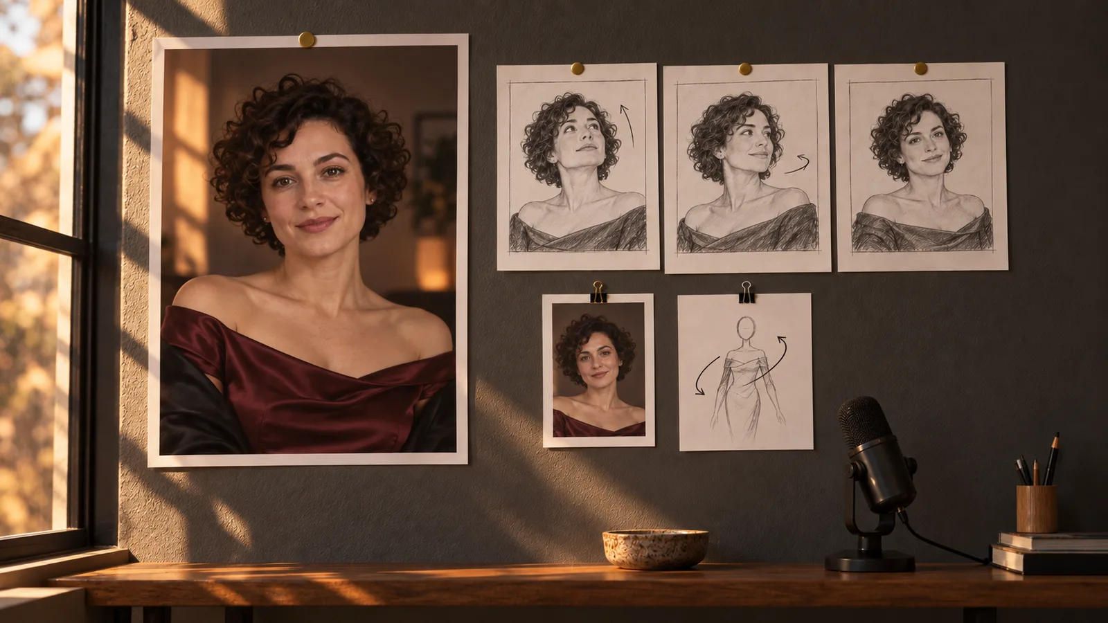 A mature opening portrait and movement storyboard with separate character, motion and sound references.