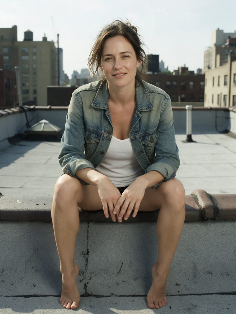 Reference image of an adult character on a rooftop
