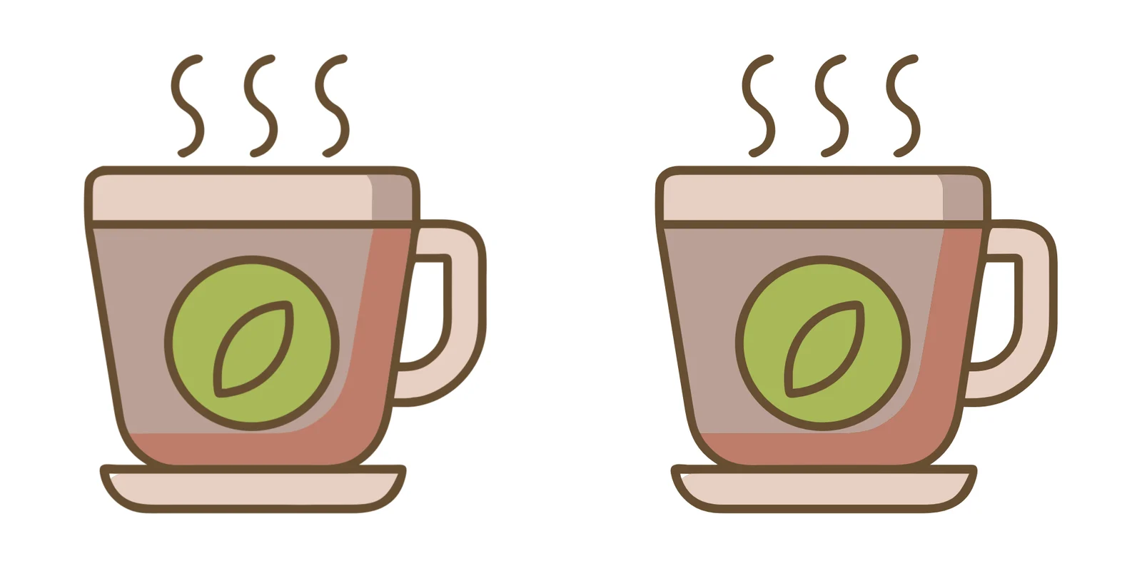 À gauche : une icône de tasse de café en PNG. À droite : aperçu du rendu du SVG vectorisé.