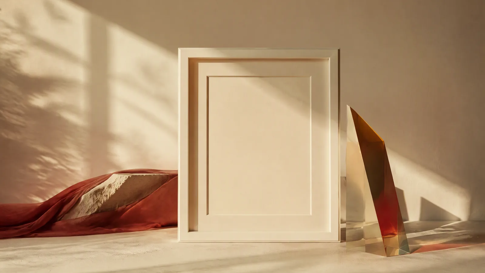 An ivory frame beside a translucent color prism