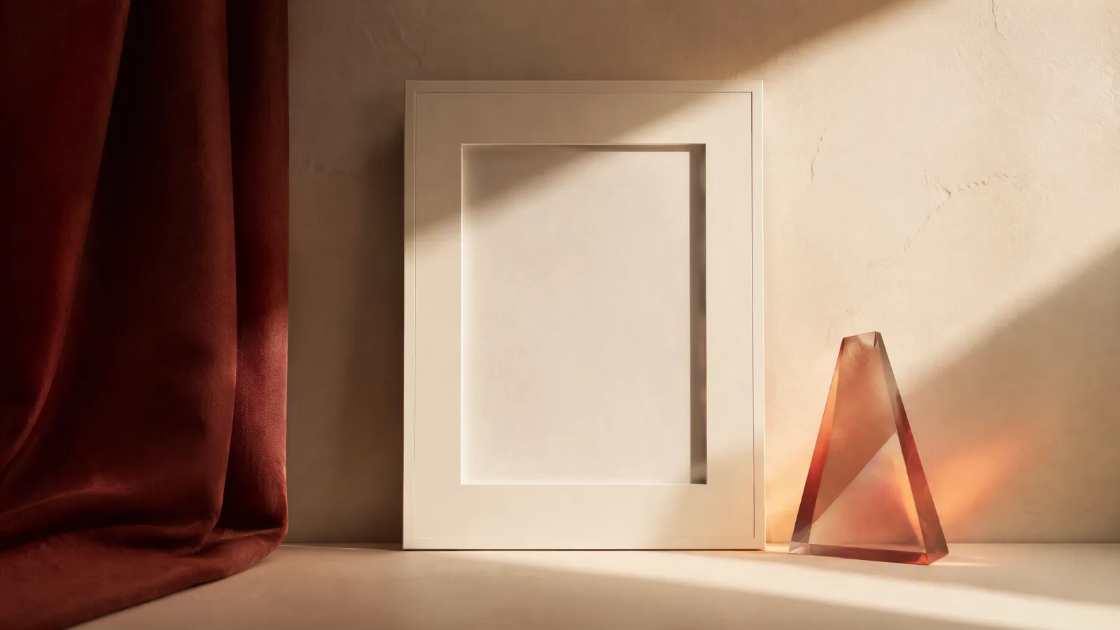 An ivory frame beside a translucent color prism